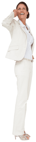 Smiling caucasian businesswoman pondering on transparent background