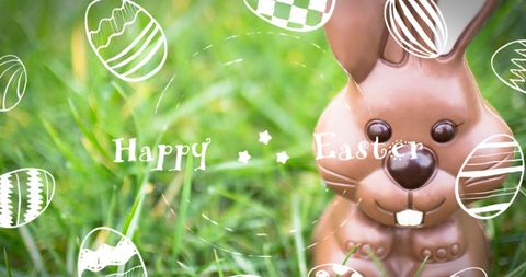 Happy Easter Greeting with Chocolate Bunny and Painted Eggs - Download Free Stock Images Pikwizard.com