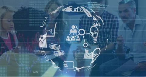 Digital Interface Overlay on Business Team Collaboration