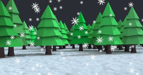 Snow Falling on 3D Christmas Trees Festive Background