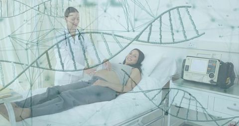 Doctor conducting prenatal examination with future mother in hospital