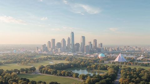 Futuristic charlotte urban skyline with spherical domes and pyramid