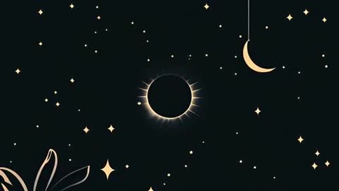 Cosmic Solar Eclipse with Stars and Crescent Moon Animation