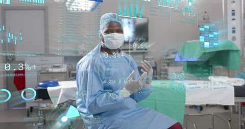 Surgeon Engaging with Holographic Medical Analytics in Modern Operating Room