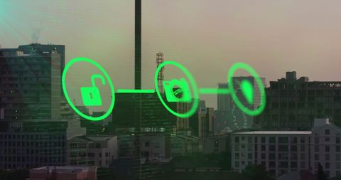 Digital Security and Network Concept with Cityscape Background - Download Free Stock Images Pikwizard.com