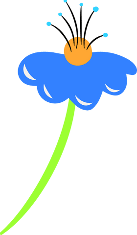 Transparent blue wildflower illustration with green stem