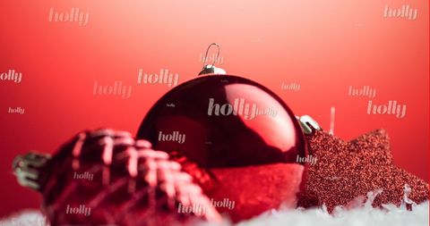Festive Christmas Decorations with Red Baubles and Pinecones