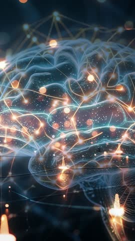 Futuristic Neural Network Activating: Glowing Brain Connectome Pulsing with Digital Signals