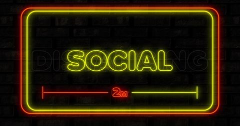 Neon Social Distancing Sign in Yellow and Red - Download Free Stock Images Pikwizard.com
