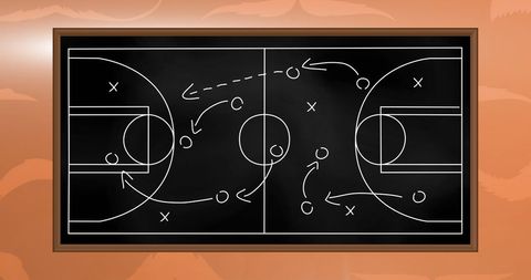 Basketball Play Strategy Layout on Chalkboard