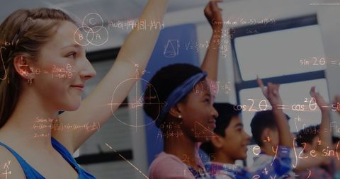 Engaged students solving math problems in class