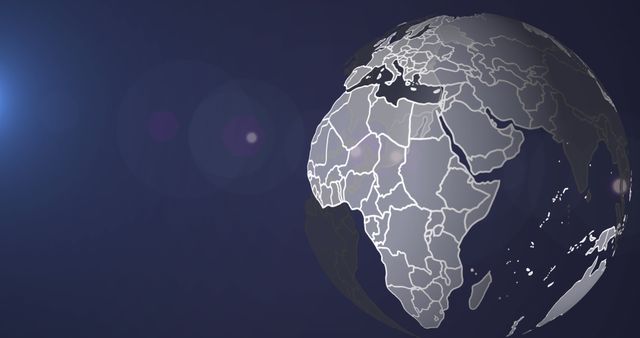 Digital render of Earth highlighting Africa and Europe, suitable for educational materials, geography presentations, digital content, climate change discussions, and travel-related media.
