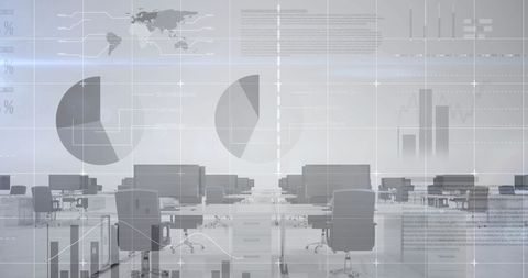 Financial Data Overlay on Modern Office Setting - Download Free Stock Images Pikwizard.com
