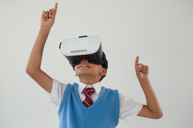 Schoolboy using virtual reality headset - Download Free Stock Photos Pikwizard.com