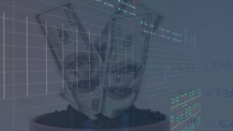 Digital Financial Analysis with Dollar Bills Overlay