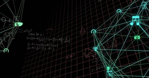 Digital Interface Overlay with Mathematical Equations and Media Icons - Download Free Stock Images Pikwizard.com