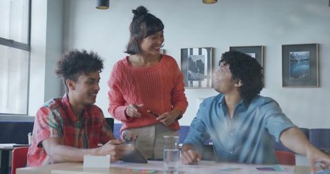 Creative Team Brainstorming and Collaborating in Modern Office