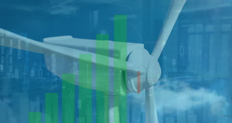 Digital Analytics Animation over Wind Turbine Technology
