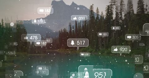 Social media notifications over mountain landscape