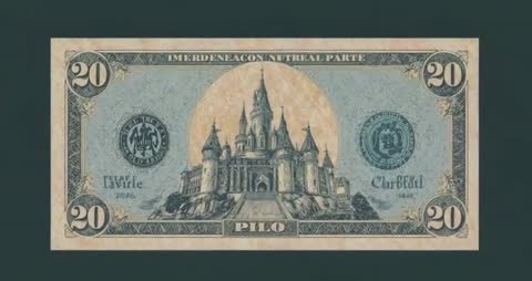 Animation of 20 Pilo Banknote Featuring Luxurious Castle Design