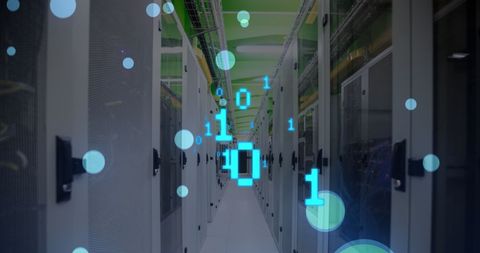 Binary Code Overlays Flowing Through High-Tech Data Center - Download Free Stock Images Pikwizard.com
