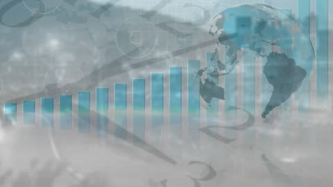 Animated Data Processing Over Globe Representing Global Business Trends