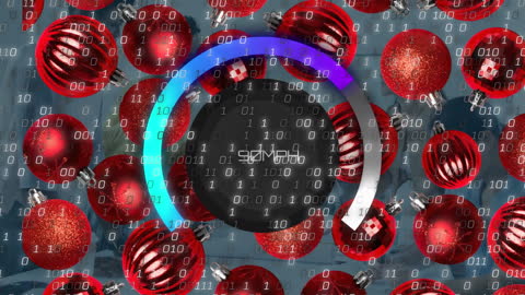 Red Baubles with Binary Code Overlay Representing Digital Christmas Theme