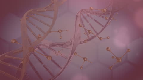 Animated DNA Strand with Molecular Structure on Pink Background