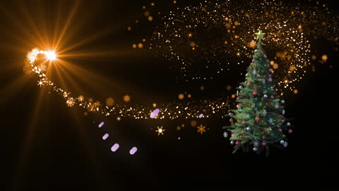Magical Christmas Tree with Shooting Star in Dark Sky