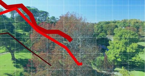 Stock Market Decline Concept Overlaid on Scenic Park Landscape