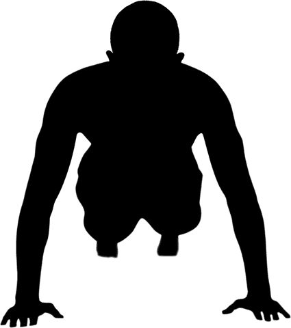 Transparent silhouette of man doing push-ups on white background