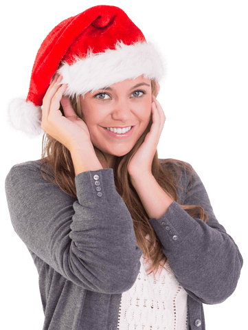 Smiling Woman Wearing Santa Hat Isolating Christmas Joy