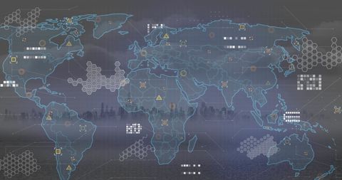 Digital World Map Overlay with Networking Elements - Download Free Stock Images Pikwizard.com