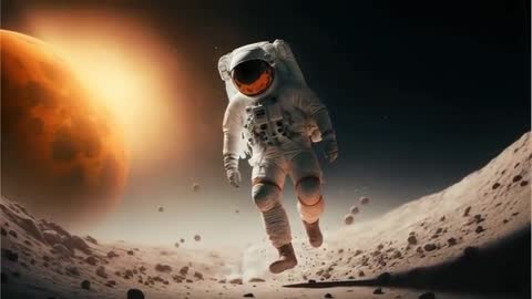 Astronaut Floating on Alien Moon with Mars in Background