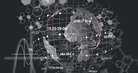 Digital Global Grid with Tech Elements and Molecular Structure - Download Free Stock Images Pikwizard.com