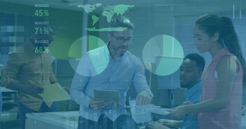 Team of Professionals Collaborating with Digital Data Integration