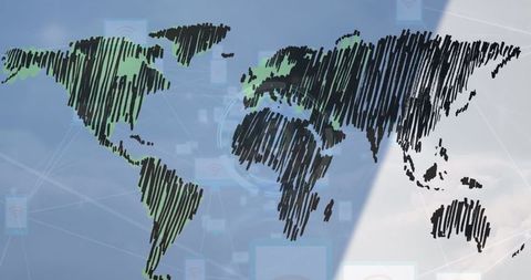 Digital World Map Overlay with Global Connectivity Network