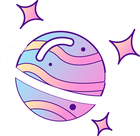 Pastel planet with rings on transparent vector art background