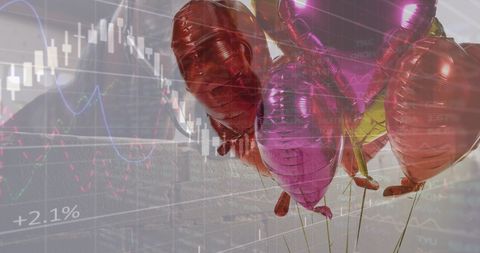 Balancing Finance and Celebration: Balloons Amidst Stock Charts