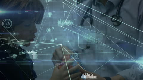 Doctor Examining Child with Futuristic Medical Data Interface
