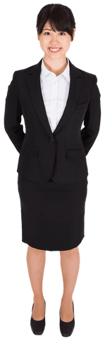 Smiling asian businesswoman in formal suit on transparent background