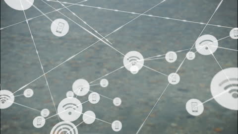 Digital Network of Technology Icons on Grey Background