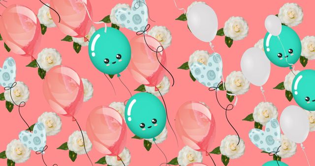 Colorful Balloons and Roses on Pink Background - Download Free Stock Images Pikwizard.com