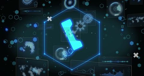 Digital Data Processing Interface with Tech Icons