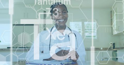 African American Doctor with Medical Technology Overlay