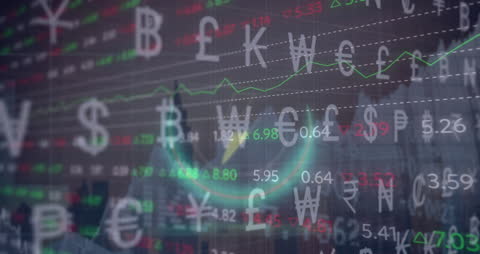 Animated Currency Symbols over Financial Trading Graph
