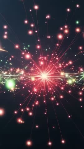 Vertical Neon Core Pulsing Beams and Sparkling Particles in Futuristic Digital Void