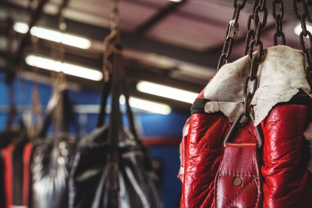 Punching bag hanging in fitness studio