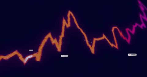 Neon glowing line graph with numeric data on dark screen