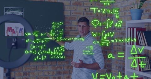 Male Teacher Vlogging Math Class with Digital Interface - Download Free Stock Images Pikwizard.com